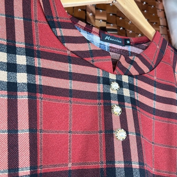 Retro Check Plaid Long Sleeve w Faux Sleeve Pearl Button Size Medium P2P 20-21” - Picture 9 of 10